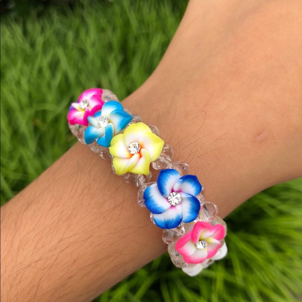 handmade hawaiian multicolor plumeria bracelet
